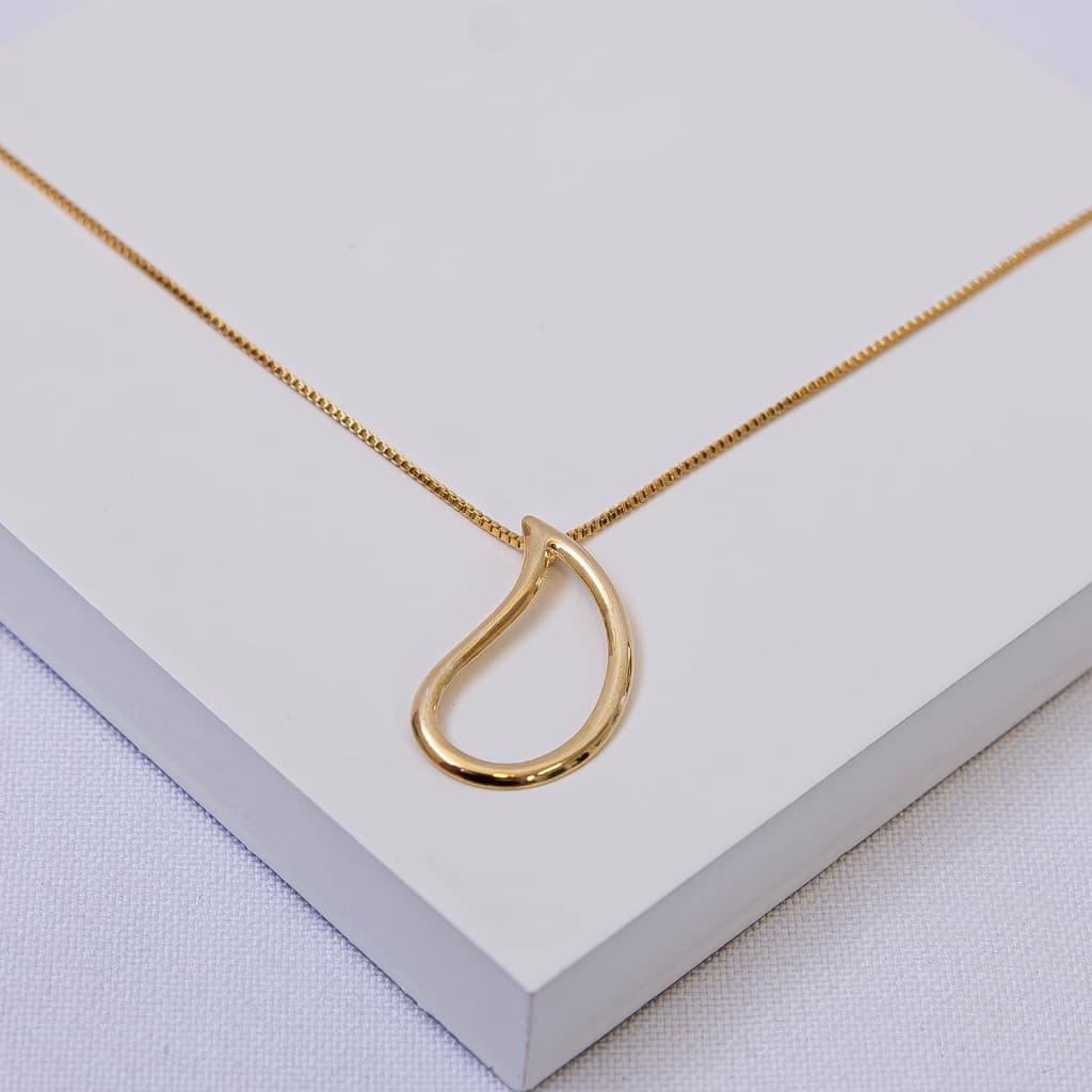 Colar Veneziana Folheado a Ouro com Pingente Gota Vazada