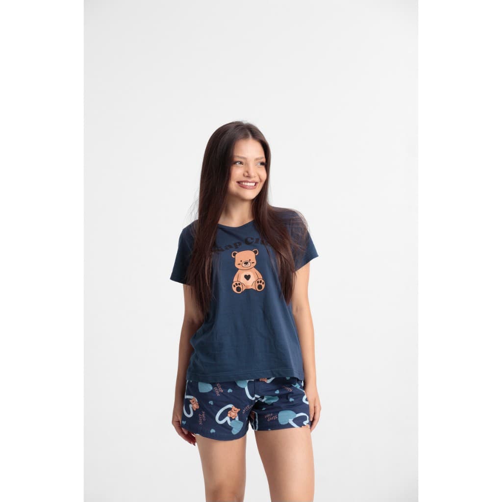 Pijama Adulto Feminino Camiseta E Shorts 100% Algodão