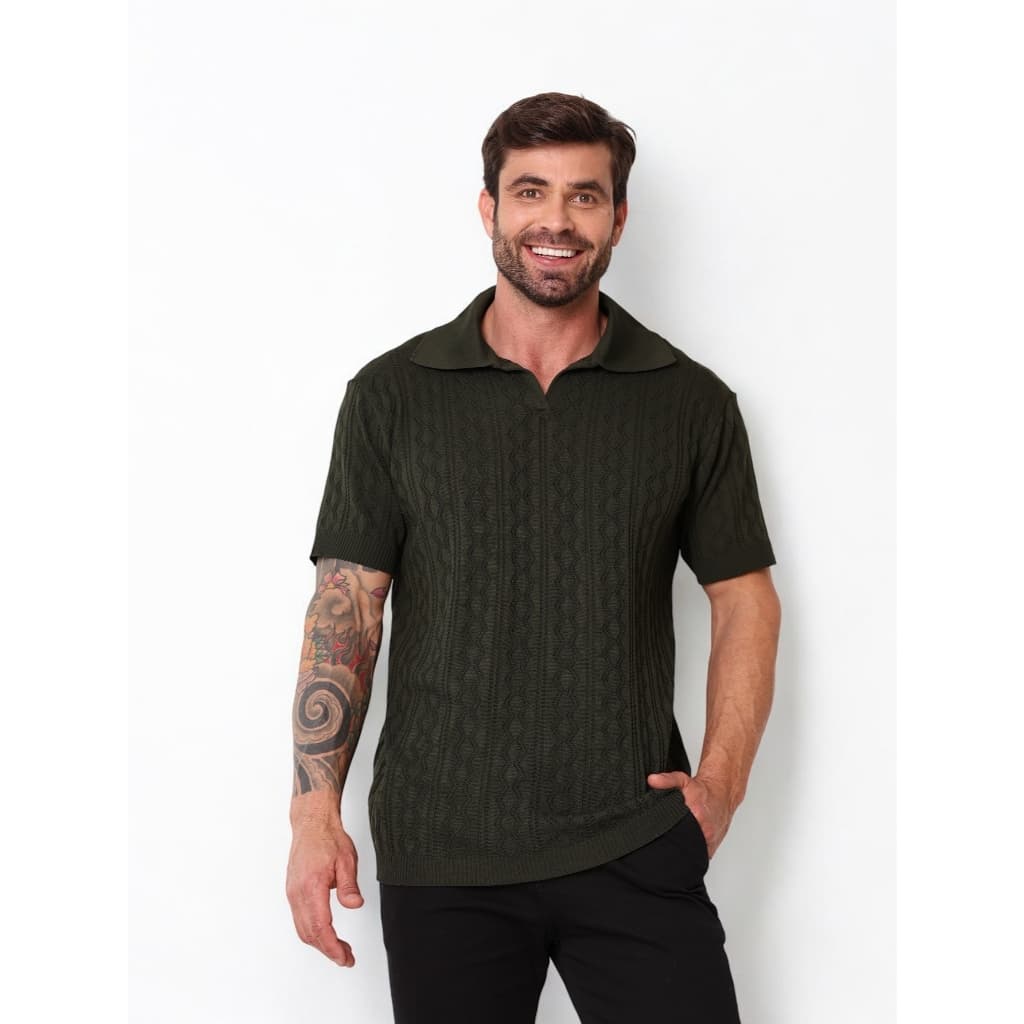 Camiseta Polo De Seda Masculino Camiseta manga curta High-End Mesh Lapela Polo de cor sólida Texturizada Verão Varias