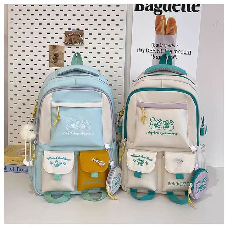 Mochila feminina genérica escolar faculdade de grande capacidade coloridas impermeável com pompom