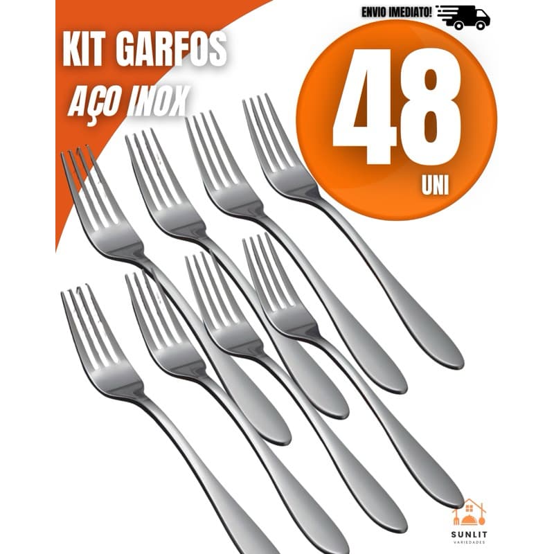 Jogo Kit Talheres em Aço Inox - Garfos Refeições para Sua Casa e Seu Negócio Economia Inox