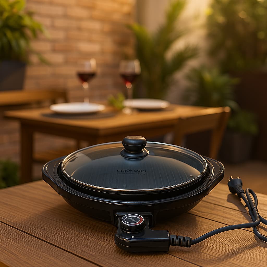 Churrasqueira Grill Elétrica Redonda Antiaderente Sem Fumaça Grelha de Mesa Portátil 110v 220v