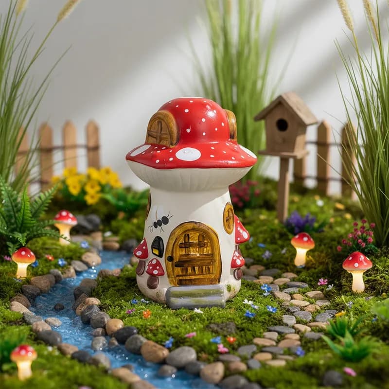 Enfeite Para Jardim Casa Toca Cogumelo Estatua Decoração