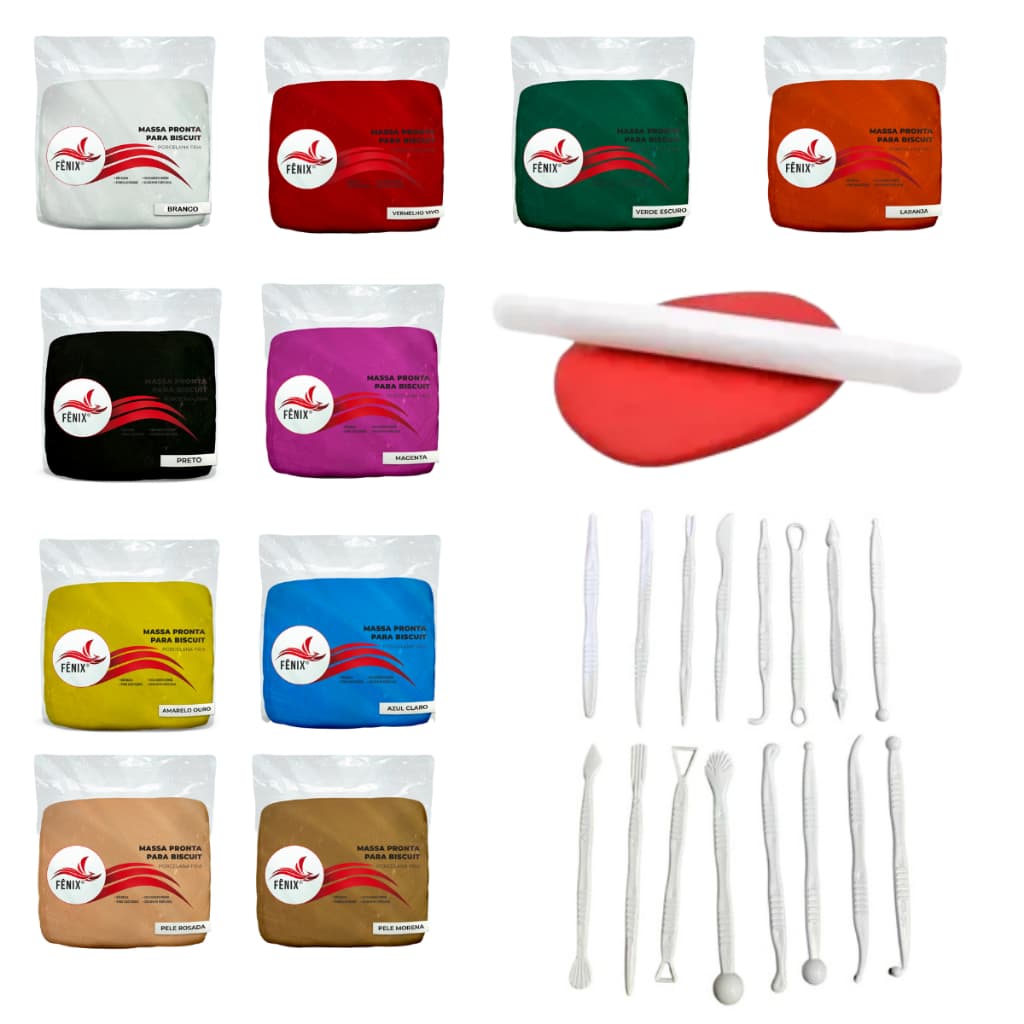 Kit Biscuit Completo - 10 Massas + rolo + 16 estecas