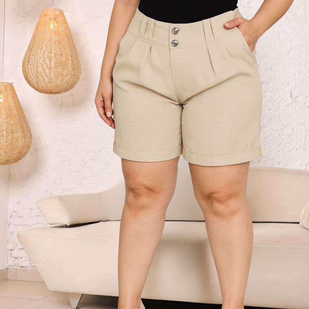 Bermuda Feminina Cintura Média em Linho Alfaiataria Premium Confortável e Versátil - Tendência 2025