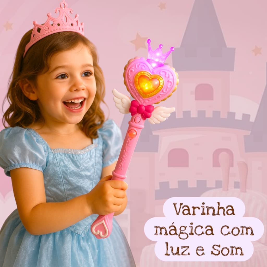 Varinha Mágica Infantil com Luz e Som – Brinquedo de Fada ou Princesa para meninas – 3+ Anos