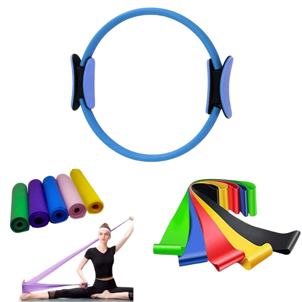 Arco Flexível Circulo Anel Yoga Pilates Ginástica + Faixa Elástica  MIni Band Fisioterapia Exercício