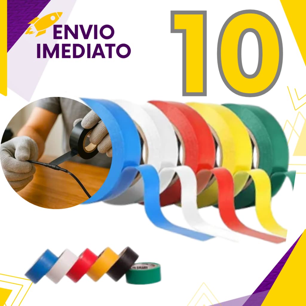 Kit 10, 8 ou 3 un - Fita Isolante AntiChama Preto Vermelho Azul Amarelo Verde Branco Fio Isolamento