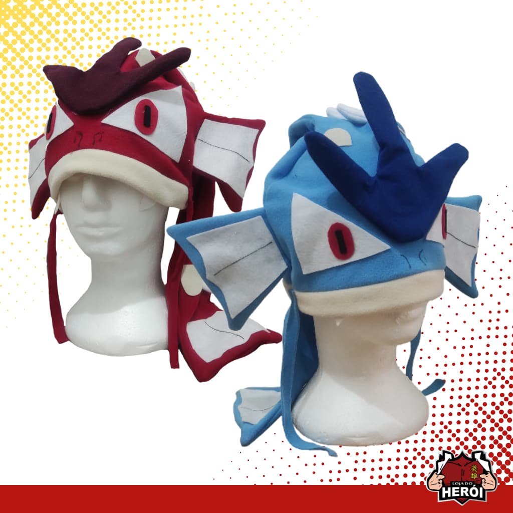 Toucas de Pelúcia Pokémon - Gyarados - Gyarados shiny - Gorro Chapéu  - Personalizada - Feita à Mão