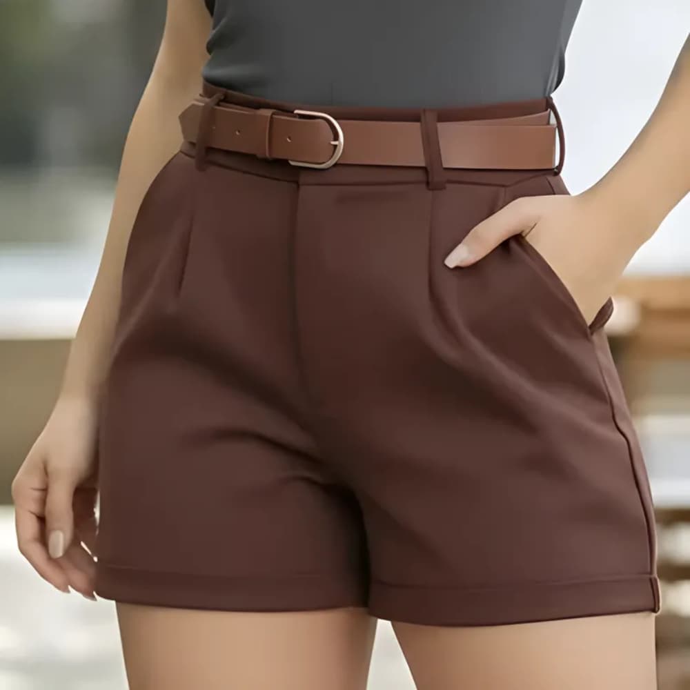 Short Feminino Alfaiataria Social com Cinto Cintura Alta PROMOÇÃO
