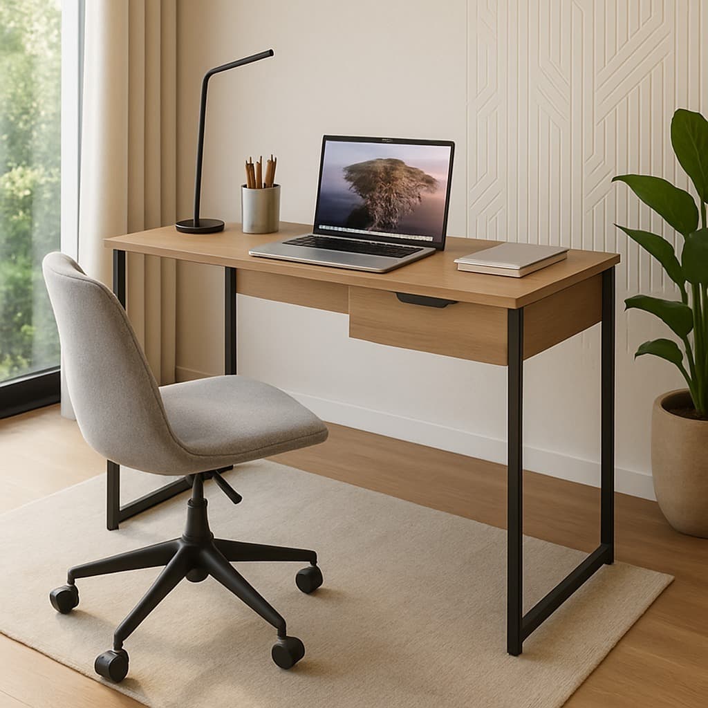 Escrivaninha Moderna Pés De Metal Com Gaveta Mesa Home Office Industrial