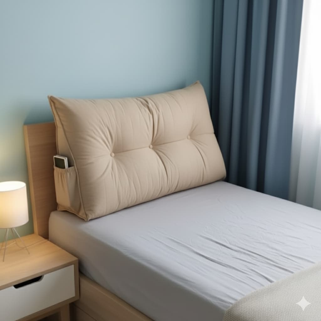 Almofada de Cabeceira 90cm para Cama Box – Suede, Apoio Lombar, Bolso Lateral e Zíper