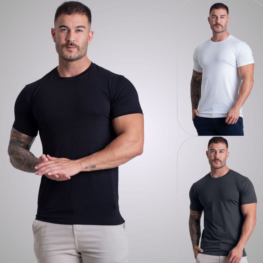 Kit 3 Camisetas Algodão Egípcio Com Elastano Camisa Egípcia Original T-Shirt Masculina Tech