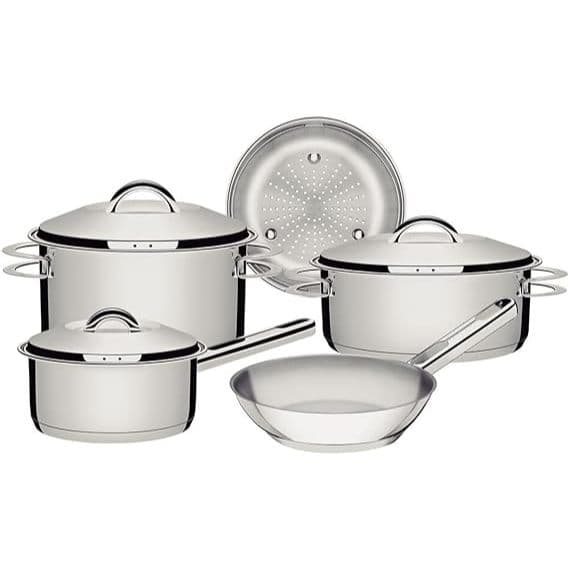 Jogo de Panelas Tramontina Solar em Aço Inox com Fundo Triplo e Tampas de Inox 5 Peças