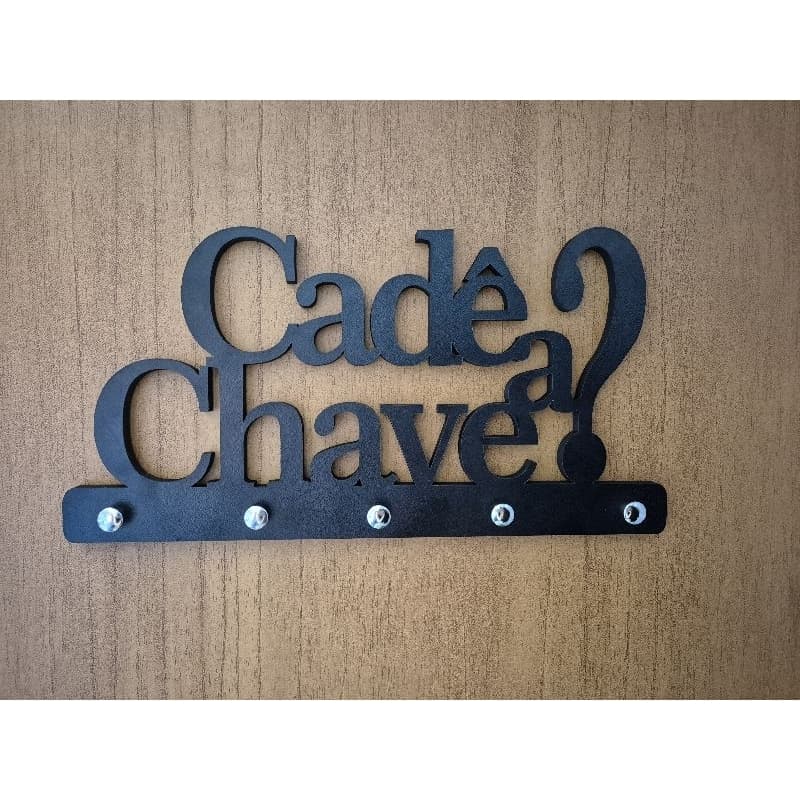 Porta Chaves MDF Preto Fosco 24,5x12,5cm – "Cadê a Chave?"