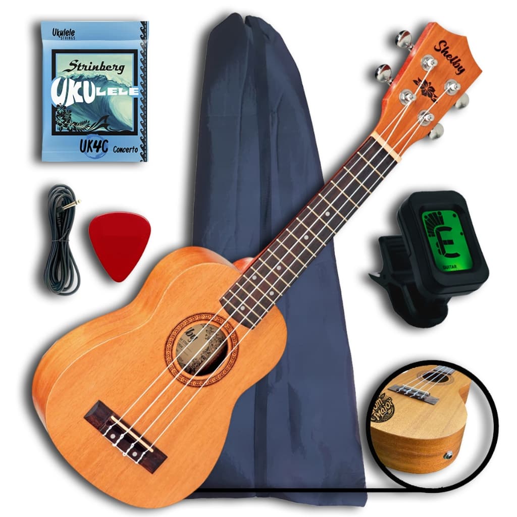 Ukulele Soprano Shelby SU21M Eletroacústico Kit Com Capa, Afinador, Jogo de Cordas e Palheta