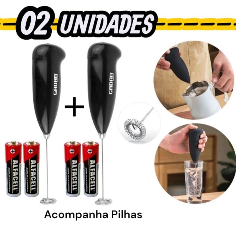kit 2 mixer misturador de líquido portátil  haste em aço inox