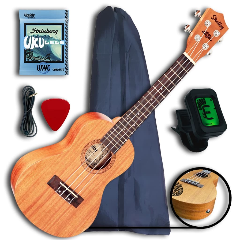 Ukulele Concert Shelby SU23M Eletroacústico Kit Com Capa, Afinador, Jogo de Cordas e Palheta