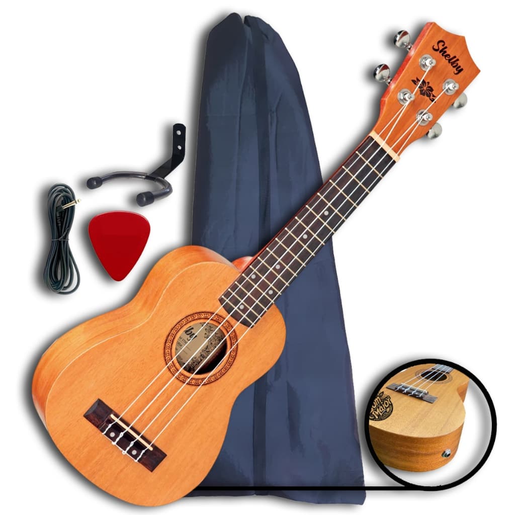 Ukulele Soprano Shelby SU21M Eletroacústico Kit Com Capa, Suporte e Palheta