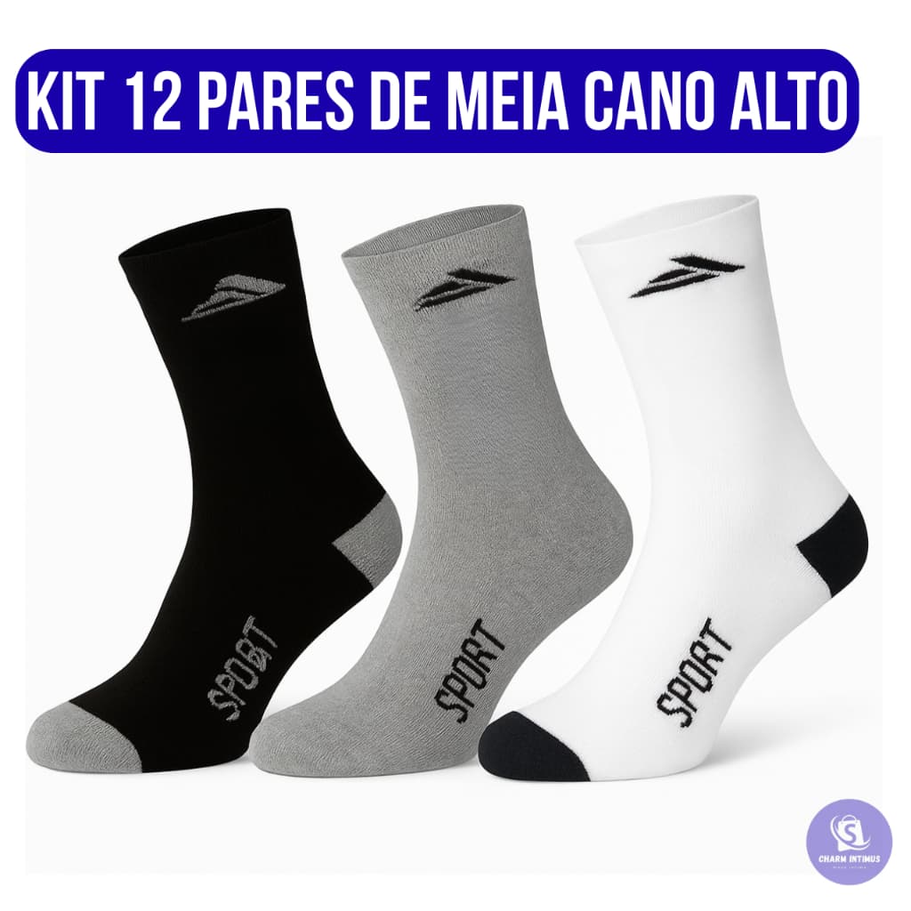 Kit 12 Pares Meias Cano Longo  Respirável Sortido Unissex