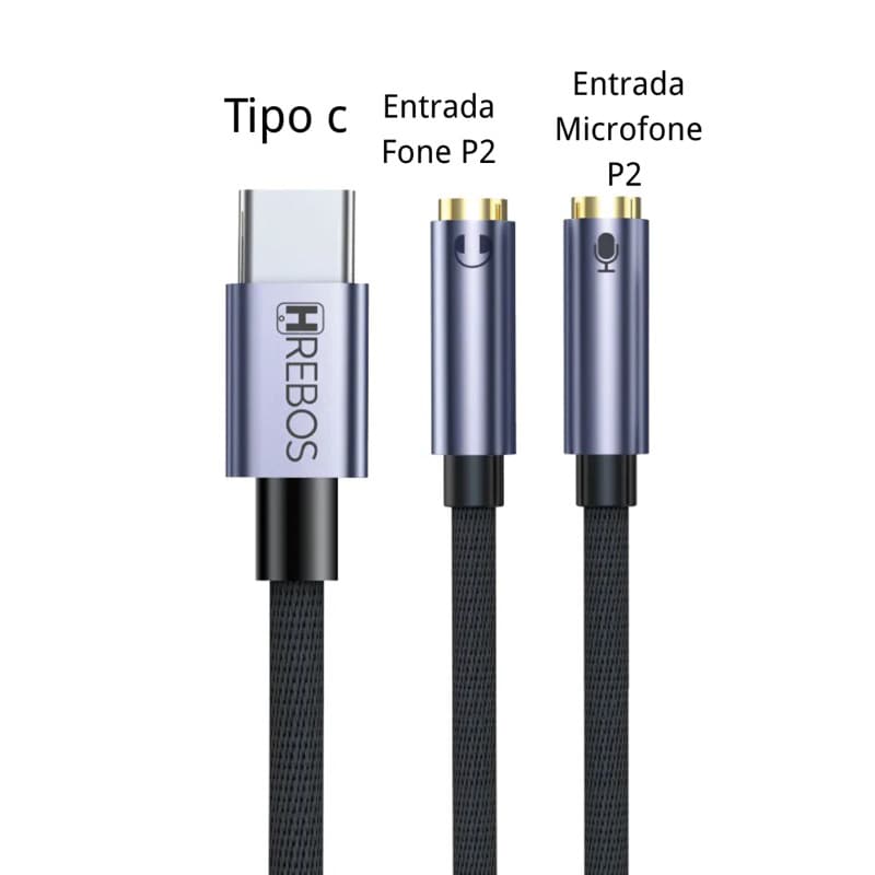 Cabo Adaptador Splitter Divisor Type-C Para Fone De Ouvido P2 & Microfone P2 AD-229
