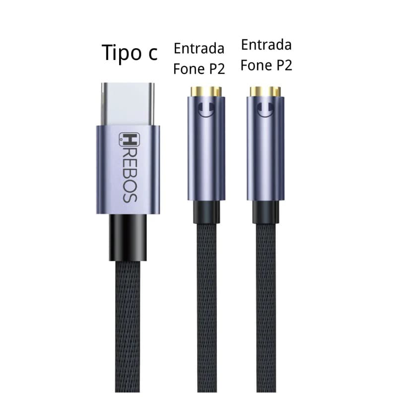 Cabo Adaptador Splitter Divisor Type-C Para Fone De Ouvido Type-C Macho Para 2 Fêmeas AD-230