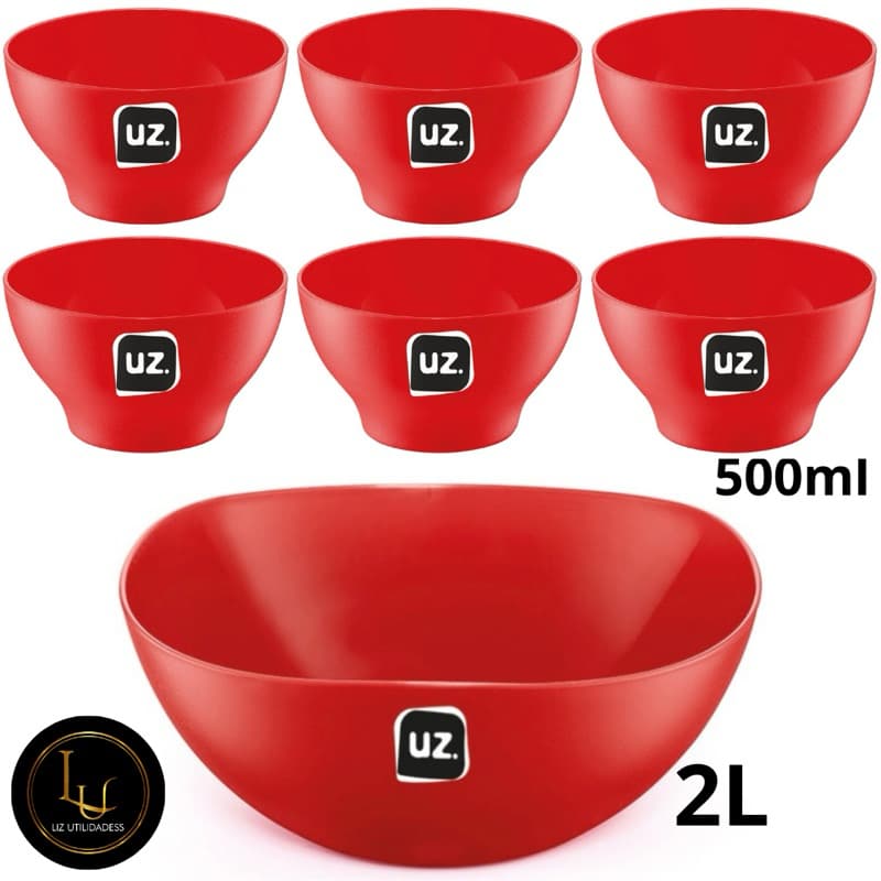 Kit 1 Saladeira 2L com 6 Cumbucas 500ml UZ.