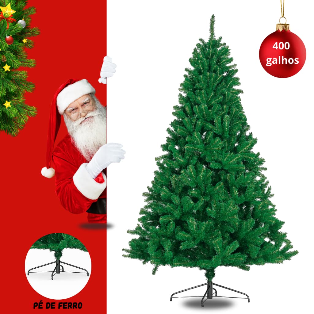 Árvore de Natal 1,50m com 400 Galhos Verde Pinheiro Luxo Pé de Ferro Decoração Natalina Festas