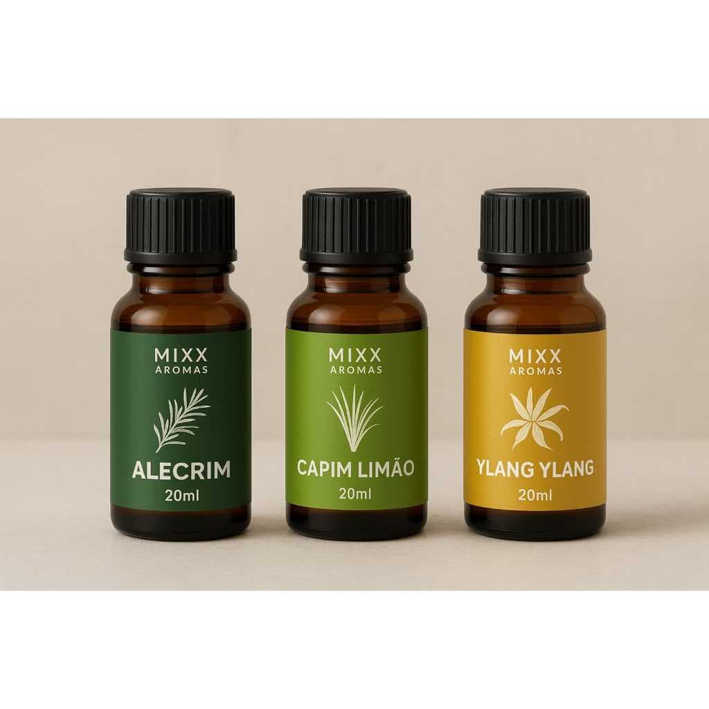 KIT COM 3 ESSENCIA PREMIU YLANG YLANG ALECRIM  CAPIM LIMAO 20ML MIXX AROMAS