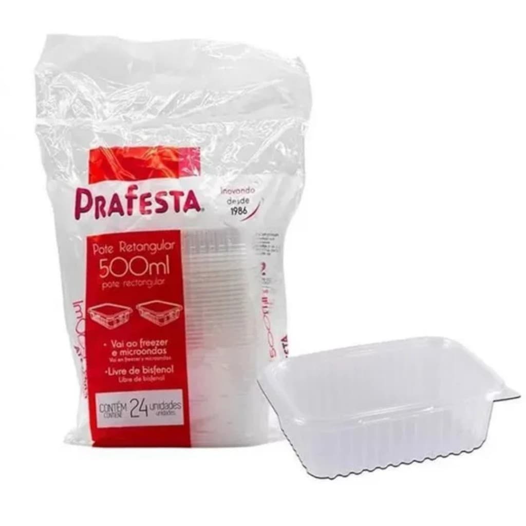 Pote Marmita Descartável 500ml - 24UN Fitness Fit Freezer Microondas dieta PRAFESTA