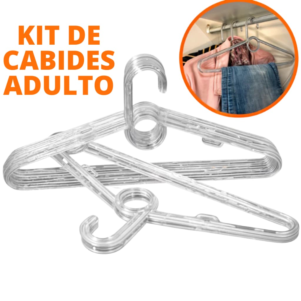 Cabide Acrilico Transparente Preto e Branco  Adulto Kit 10 Unidades Reforçado