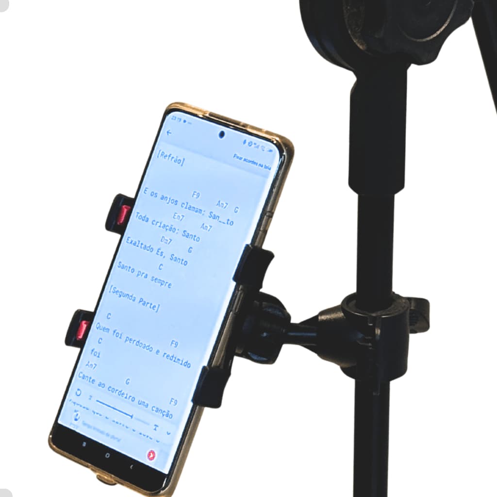 Suporte Celular Pedestal De Microfone Toca Violão Gravação Preto