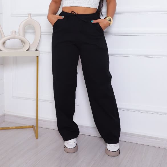 CALÇA DE BRIM PANTALONA LEVE COM ELÁSTICO NA CINTURA 100% ALGODÃO