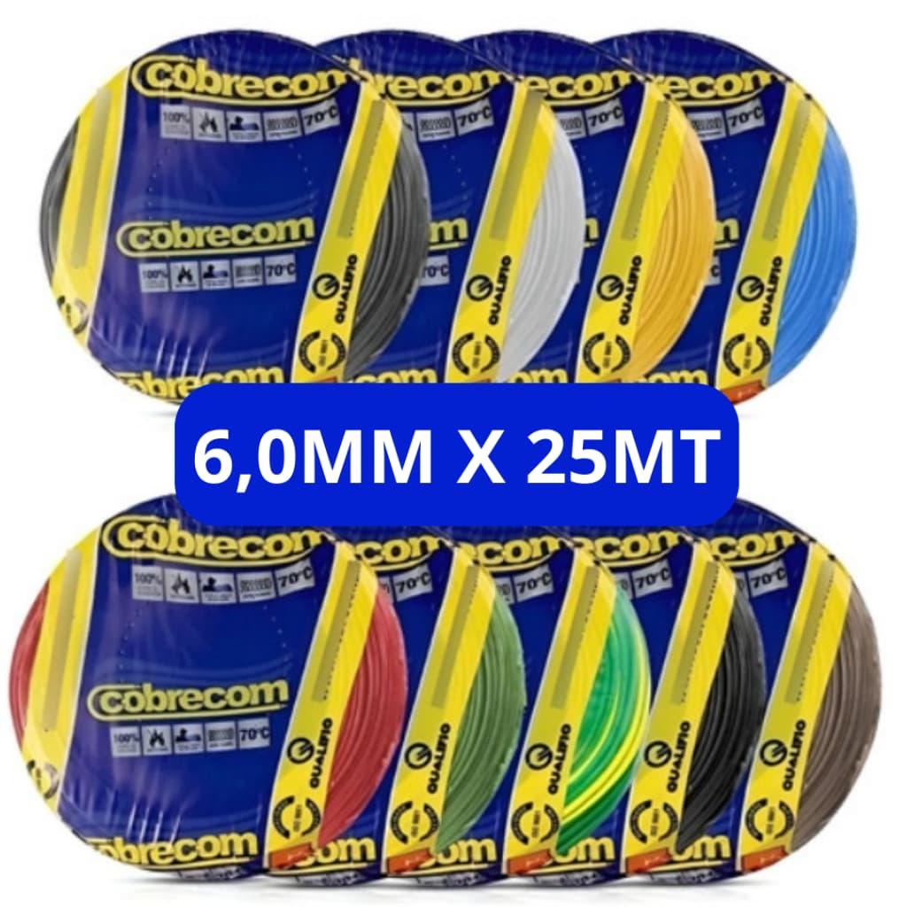 Cabo Flexível Cobrecom 6mm 25 Metros Vermelho 750V – Rolo de Alta Qualidade