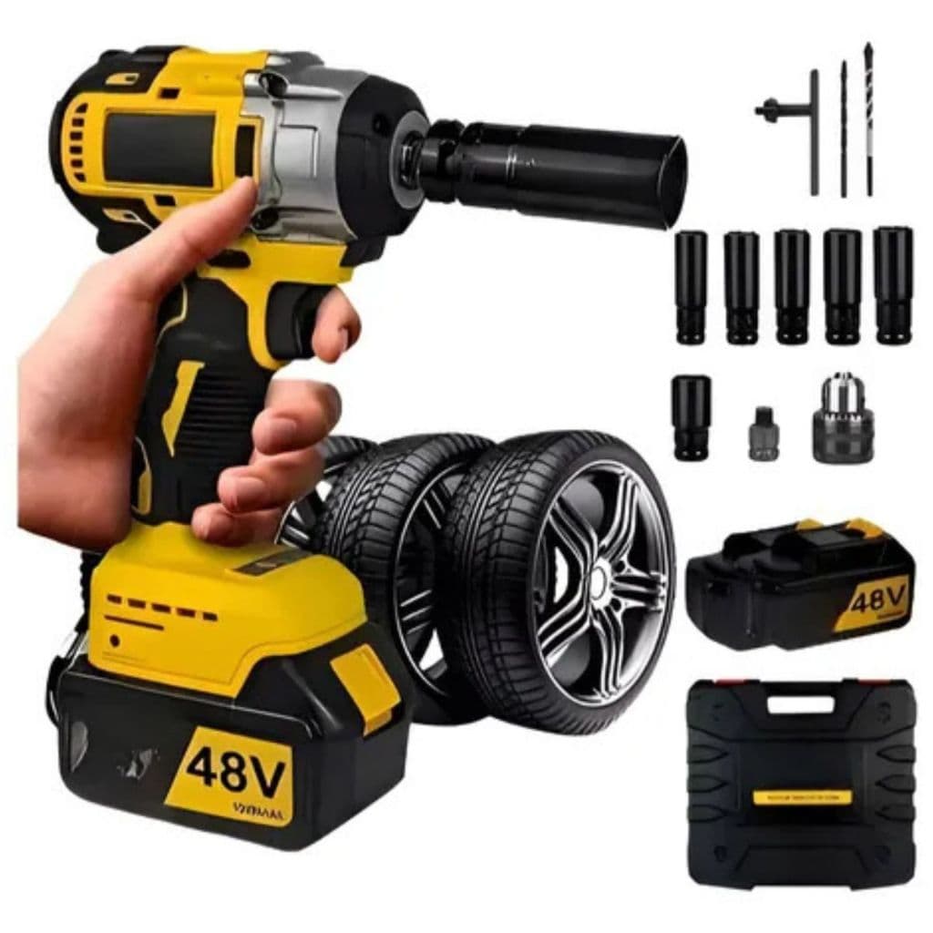 Chave de Impacto Profissional com 2 Baterias 48V de Litio recarregável portátil parafusadeira de impacto torque - Bivolt