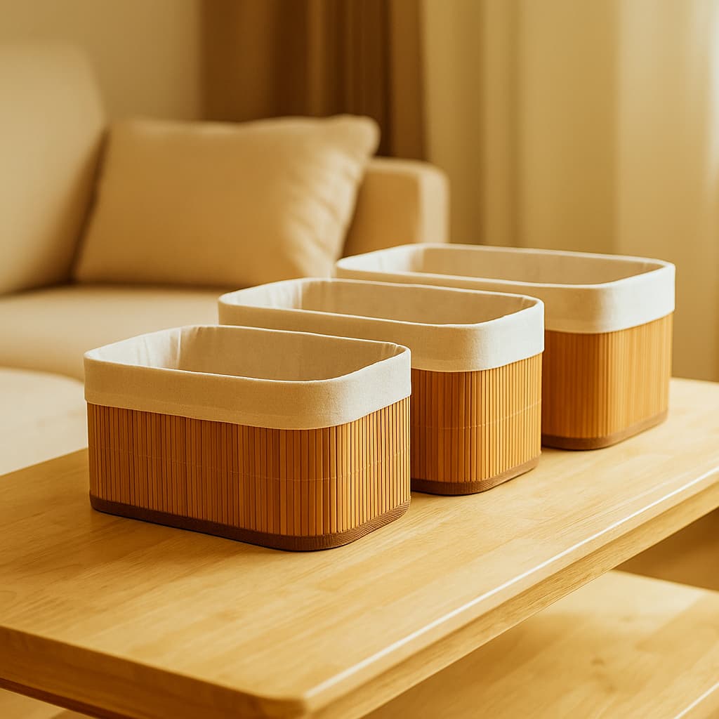 Conjunto De 3 Cestos Organizadores De Bambu Casa Sala Cozinha E Banheiro