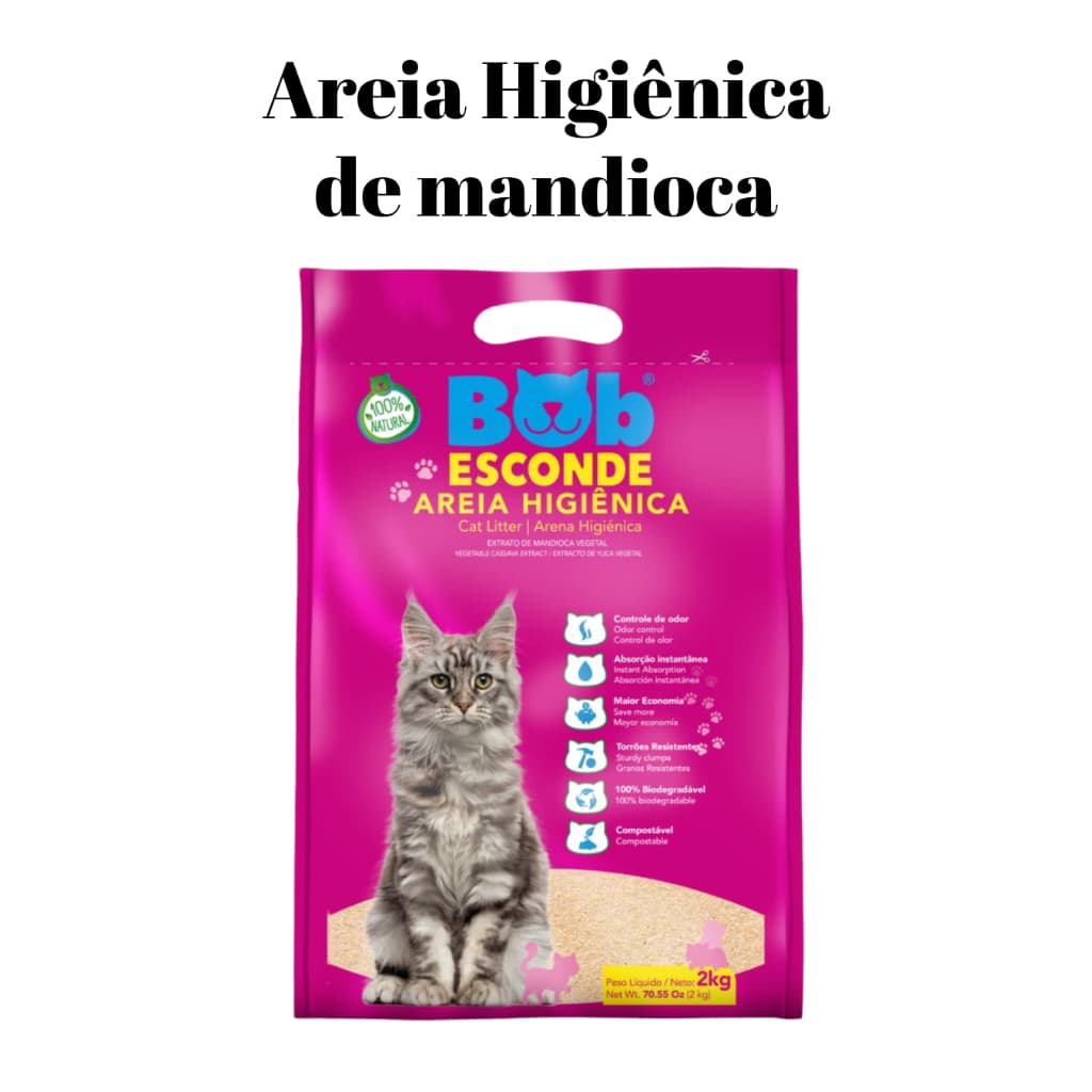 Areia Higiênica Bob Esconde 2 kg e 4 kg - Areia de Mandioca