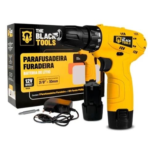 Furadeira Parafusadeira Bateria Profissional Cor Amarelo Frequência 60hz The Black Tools TB-12A