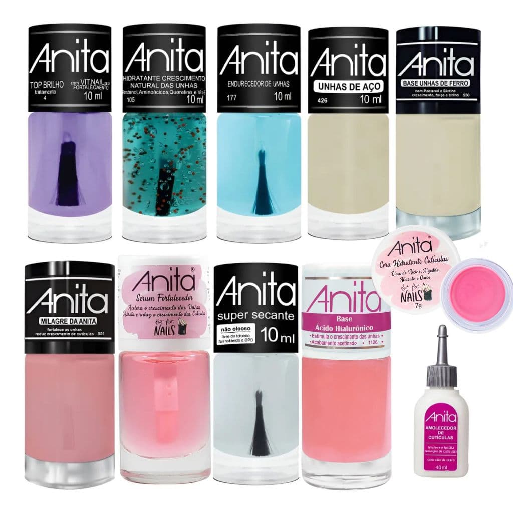 Kit 10 Tratamentos Anita Esmaltes c/ Cera Cutícula Sérum Unhas Amolecedor de Cutículas