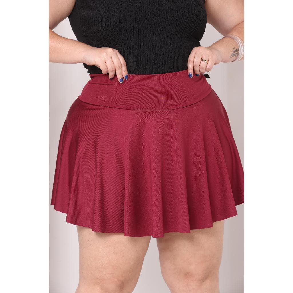 Kit 2 Short Saia Plus Size Fitness Feminina Cintura Alta Em Suplex