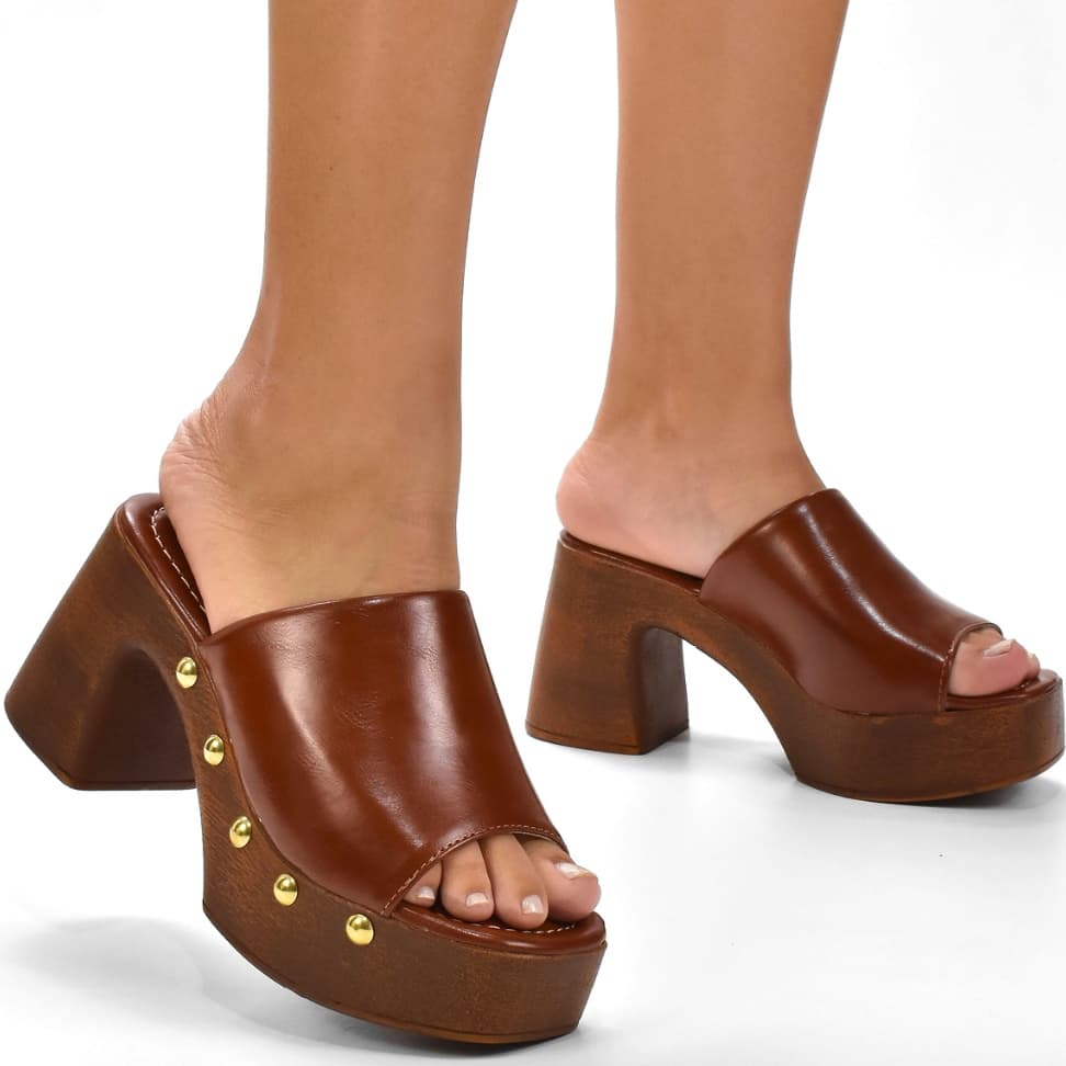 Anabela Feminina Tamanco Salto alto 8cm Meia Pata Plataforma Cortiça Madeira Confortável 4970 KALLYS