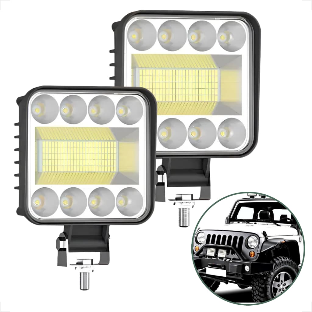 Kit 2 Faróis de Milha LED 128W 128 LEDs 12V/24V Off-Road IP65 Extra Forte