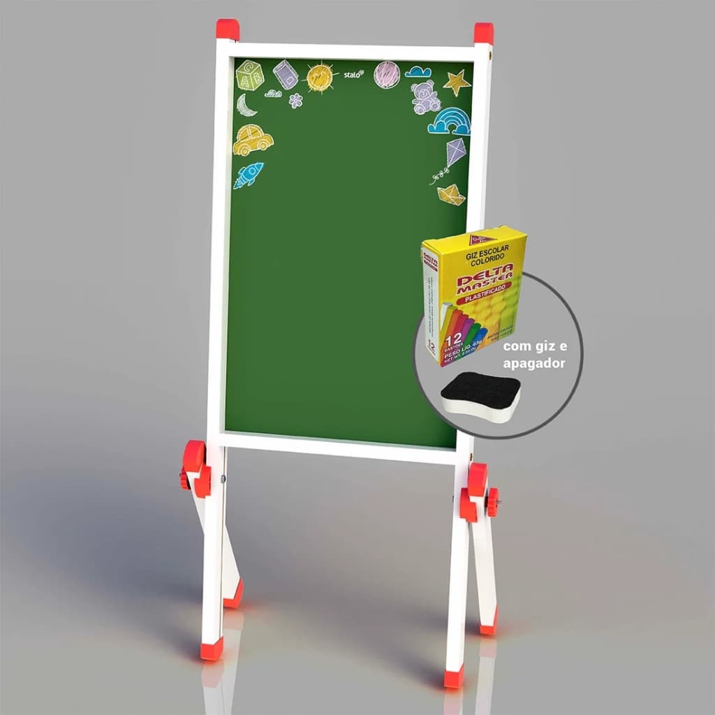 Lousa Quadro Verde Cavalete Infantil Articulado + Giz Colorido e Apagador