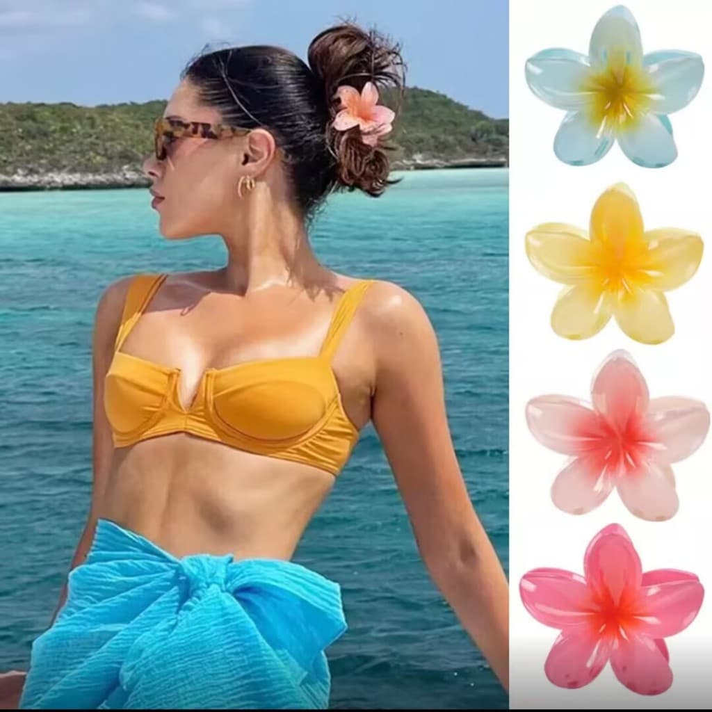 （Grampo de cabelo gradiente）Piranha De Cabelo Flor Colorida Brilhante Presilha Grampo Para Feriado Praia Piscina 8CM