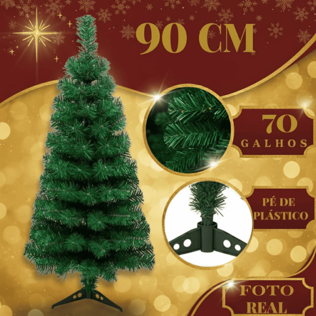 Arvore de Natal Pinheiro Tradicional 90 cm Verde Nevada Decoração Luxo Natalina