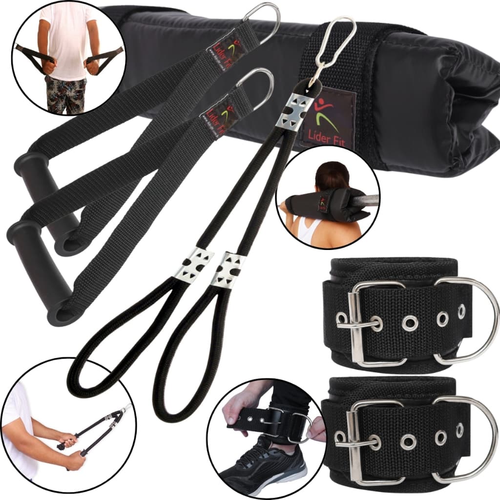 Kit Puxador Corda Tríceps Exercício Crossover + Puxador Mão Musculação Academia Profissional + Tornozeleira
