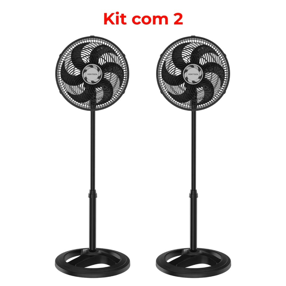Kit 2 Ventiladores de Coluna Ventisol Turbo 30cm 6 Pás Pretos Potentes Silenciosos e Oscilantes