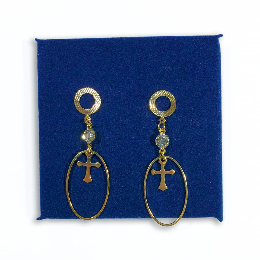 Brinco Delicado Folheado A Ouro 18k, Com Pingente De Crucifixo - Qualidade Superior - O queridinho das influencers