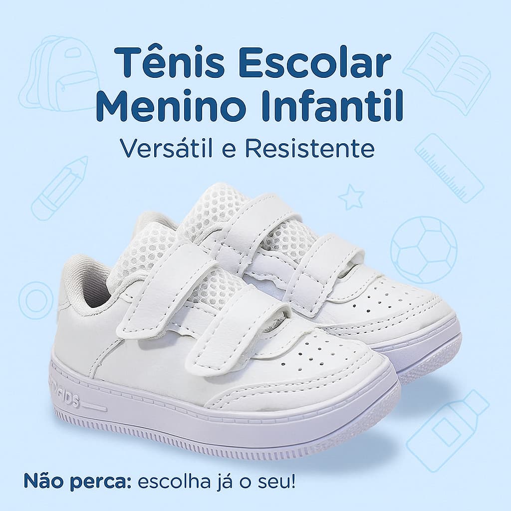 Tênis Velcro Baby Infantil Branco Menino - Leve,Versatil e Resistente - 20 ao 33 Envio Imediato