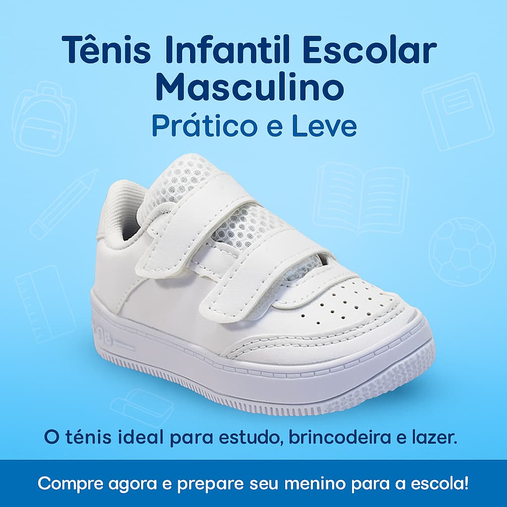 Tênis Velcro Escolar Infantil Menino - Antiderrapante, Pratico e Leve - 20 ao 33 Pronta Entrega